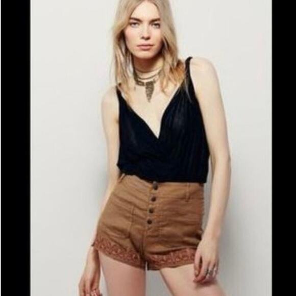 Free People Linen Blend Embroidered Shorts - Picture 2 of 7